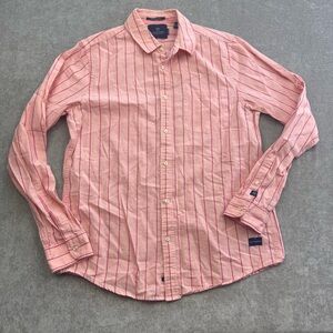 Scotch & Soda Cotton Linen Striped Shirt Pink Men’s Large Button Down